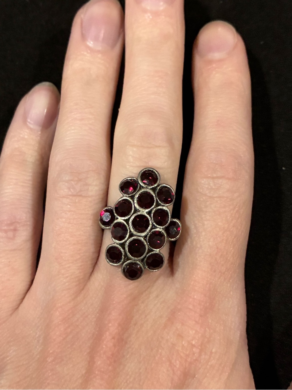 Vintage Glass Garnet Cluster Ring
